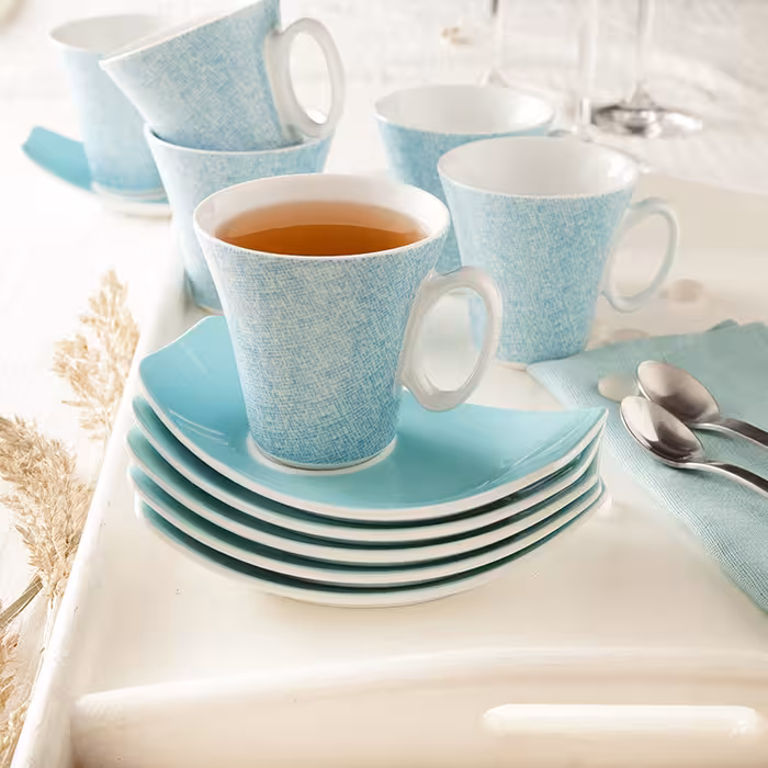 سرویس چینی 12 پارچه 6 نفره چای خوری تکسچر آبی
