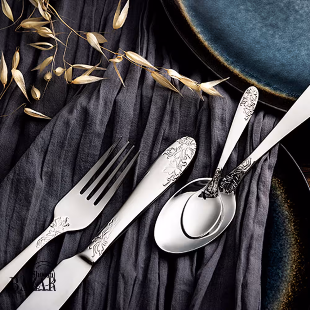 سرویس قاشق و چنگال 98 پارچه ناب استیل مدل امپریال