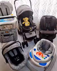 ست کالسکه ، کریر، روروک صندلی غذا, صندلی ماشین و کوله پشتی 6تکه دلیجان طوسی