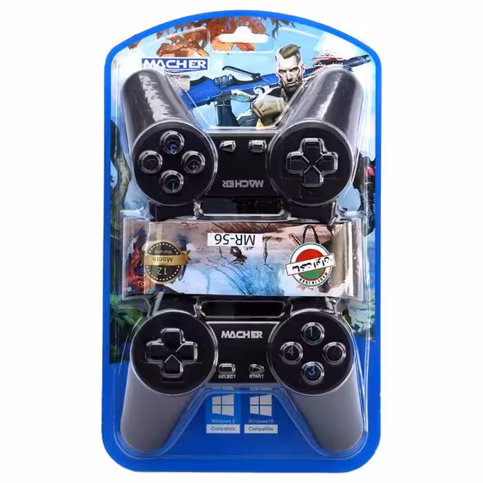 دسته بازی دوبل ساده Macher MR-56 | گیم‌پد سیمی دو نفره USB برای کامپیوتر