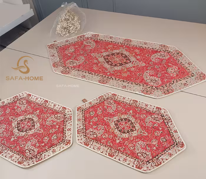 ست 3 تکه رومیزی جلو مبلی ترمه هاشمی کد 79