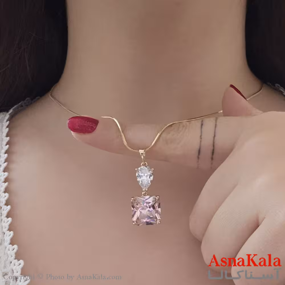 گردنبند ژوپینگ دخترانه مدل نگین صورتی کد GNB161135W