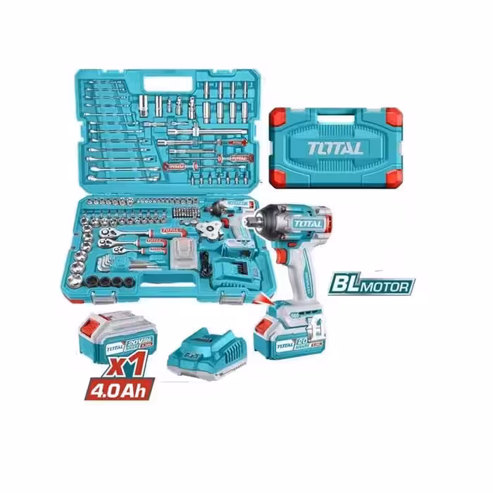 جعبه بکس 152 پارچه با بکس شارژی 500 نیوتن توتال  آچار بکس ضربه‌ای شارژی (TIWLI2050)