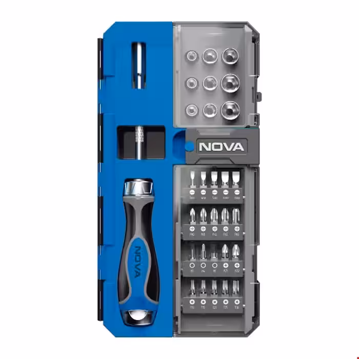 ست بیت و بکس 33 پارچه با پیچ گوشتی جغجغه ای نووا 1331