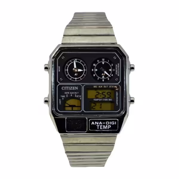 CITIZEN GN-4D1020468 هیدرولیک حرارتی موتور ژاپن سیتیزن حرارتی ،، فول استیل ،، بند وقاب نقره ای صفحه نوک مدادی باشیشه کریستال