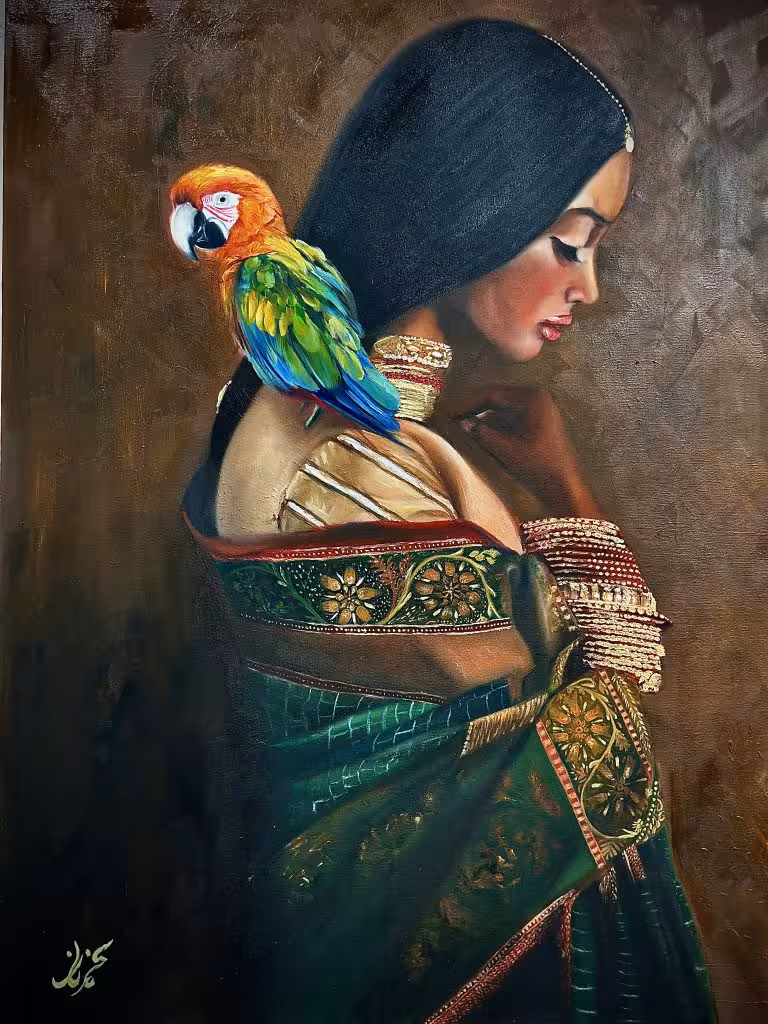 تابلو رنگ و روغن زن هندی