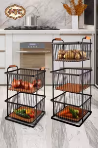 سبد سیب زمینی پیاز کروم 2 طبقه و 3 طبقه مشکی کف چوب دسته از بغل