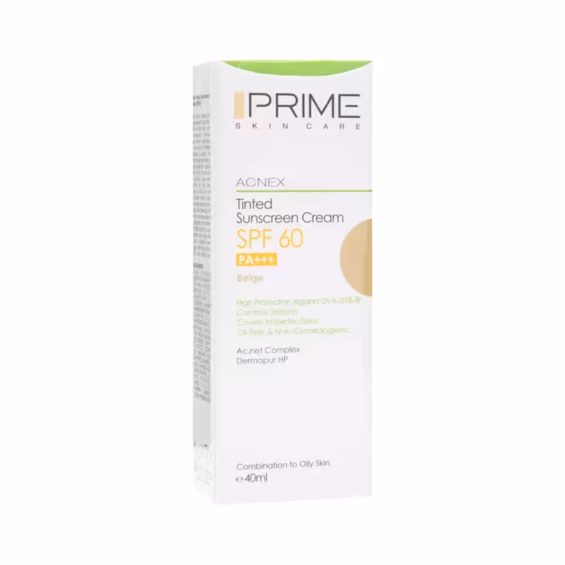 کرم ضد آفتاب SPF60 مخصوص پوست چرب رنگی بژ طبیعی پرایم