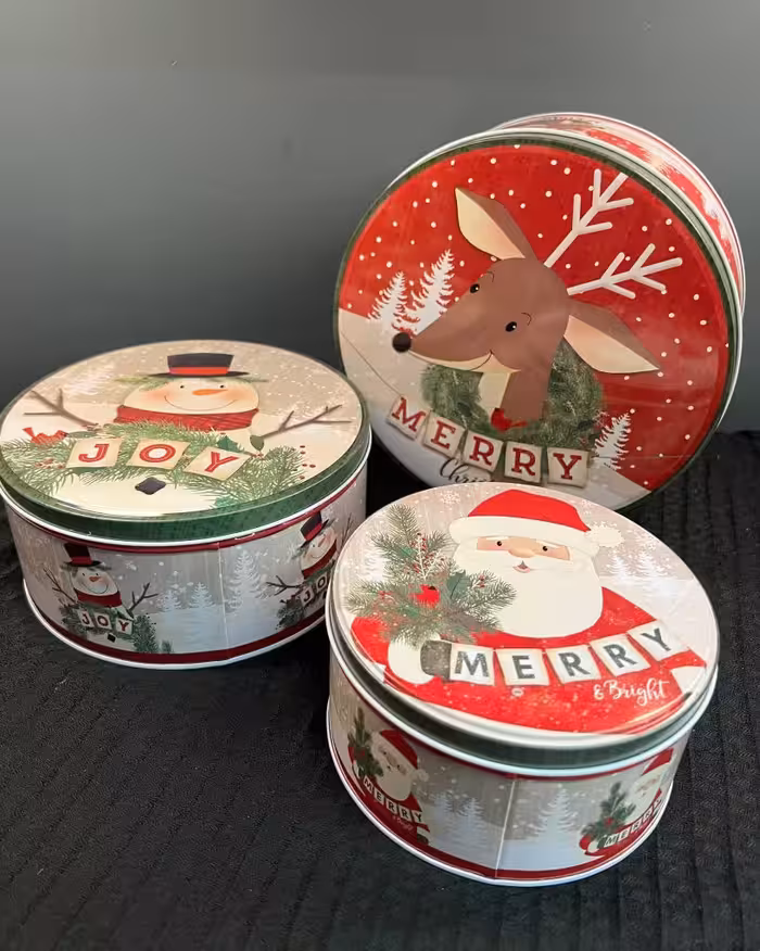 قوطی فلزی گرد کریسمسی بزرگ 3 عددی طرح گوزن کد 25-413