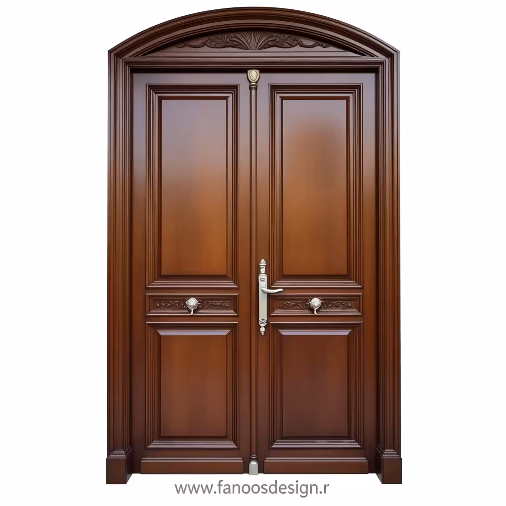 درب ورودی لوکس دو لنگه با طرح کلاسیک و یراق‌آلات سلطنتی کد 30353