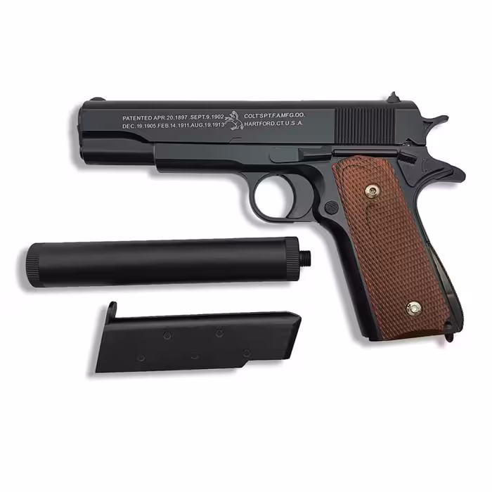 کلت فلزی ساچمه ای ایرسافت گان مدل  C1911A به همراه صداخفه کن و خشاب فلزی