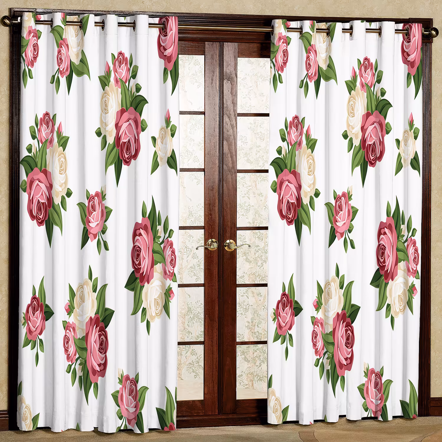 پرده مدل گل رز هازان پانچی کد 2078 سایز 140x200 سانتی متر