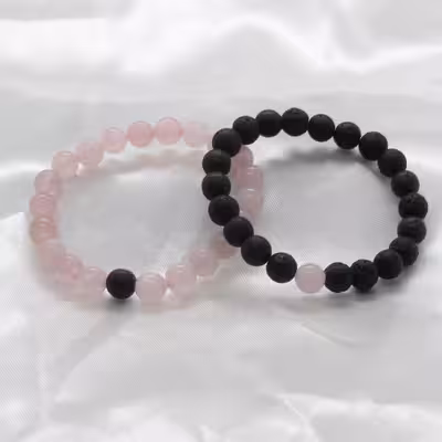 دستبند مدل رز کوارتز و لاوا کشی بسته 2 عددی