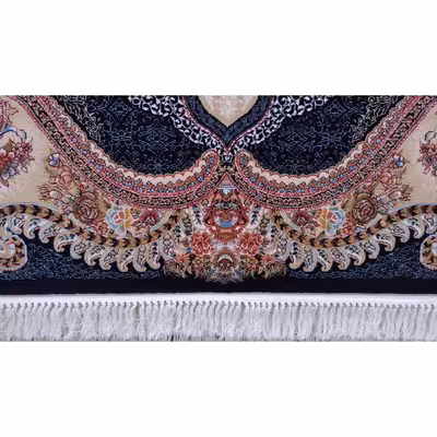 فرش ماشینی زمرد مشهد مدل گلنما زمینه سرمه ای