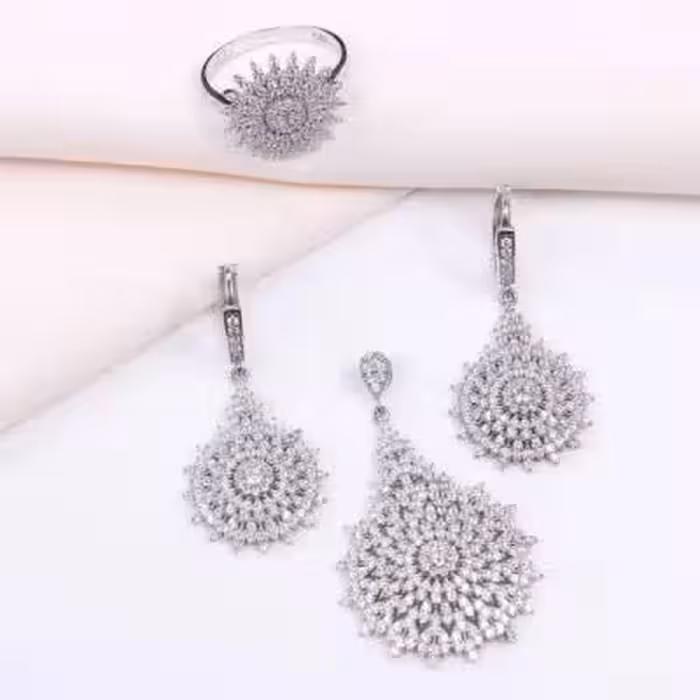 نیم ست نقره طرح خورشید زنانه مدل ایتالیایی کد 1680