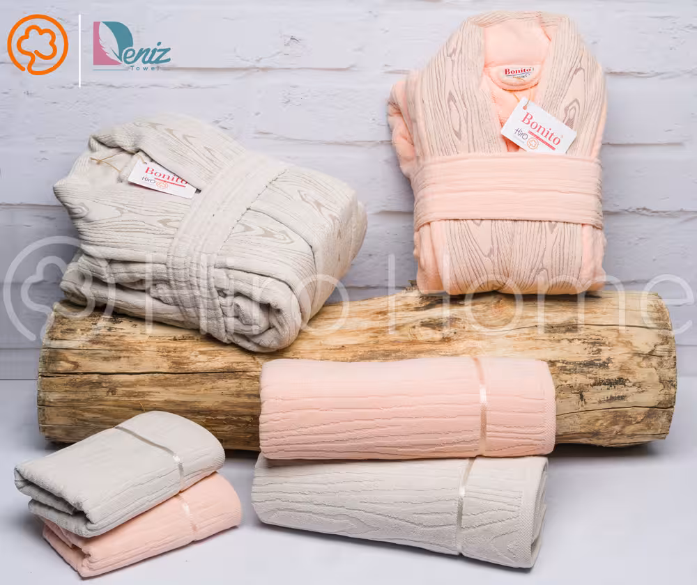 حوله ست دو نفره wood art رنگ گلبهی و کرم