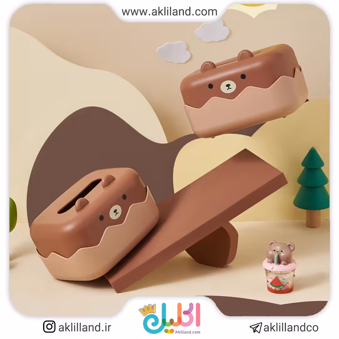 جعبه دستمال کاغذی خرس قهوه ای