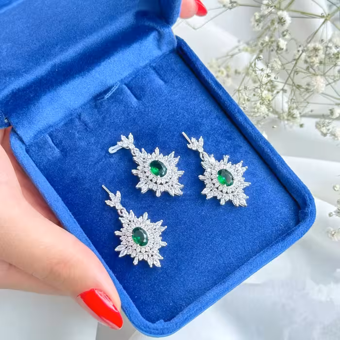 نیمست زمرد نقره جواهری کد 00106