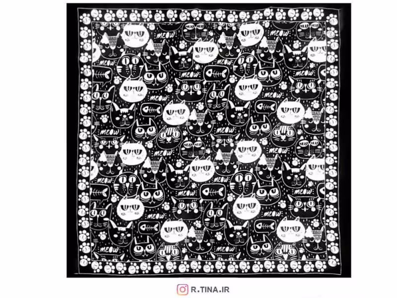 باندانا طرح گربه فانتزی مشکی و سفید