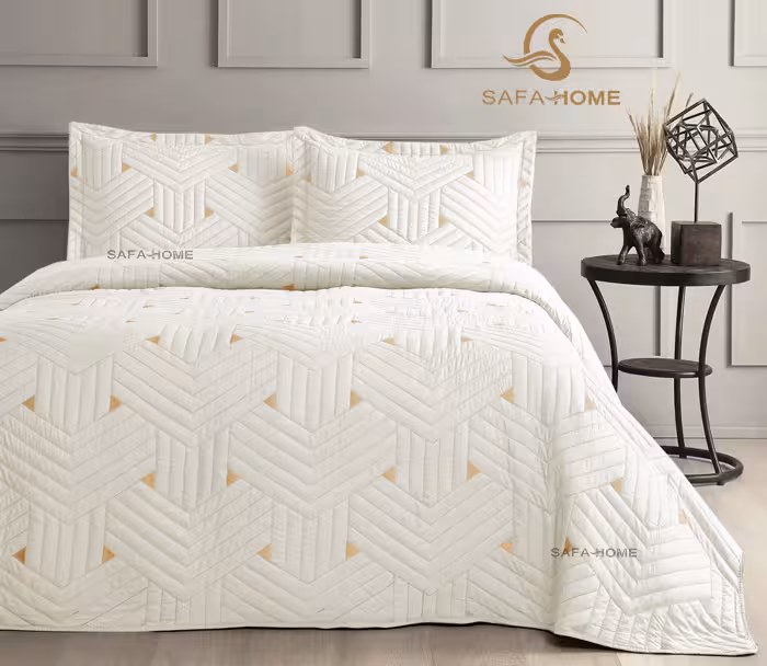 روتختی دو نفره کتان 6 تکه طرح لئون سفید