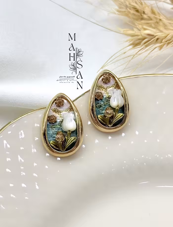 گوشواره قاب فرانسوی سبز کد XUY056 طرح ویژه ترب