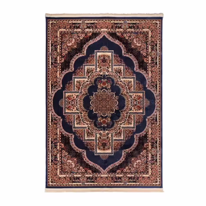 گبه ماشینی دنیای فرش کد 546B زمینه آبی کاربنی