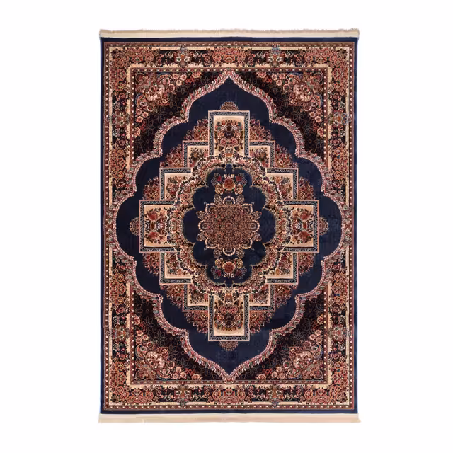 گبه ماشینی دنیای فرش کد 546B زمینه آبی کاربنی