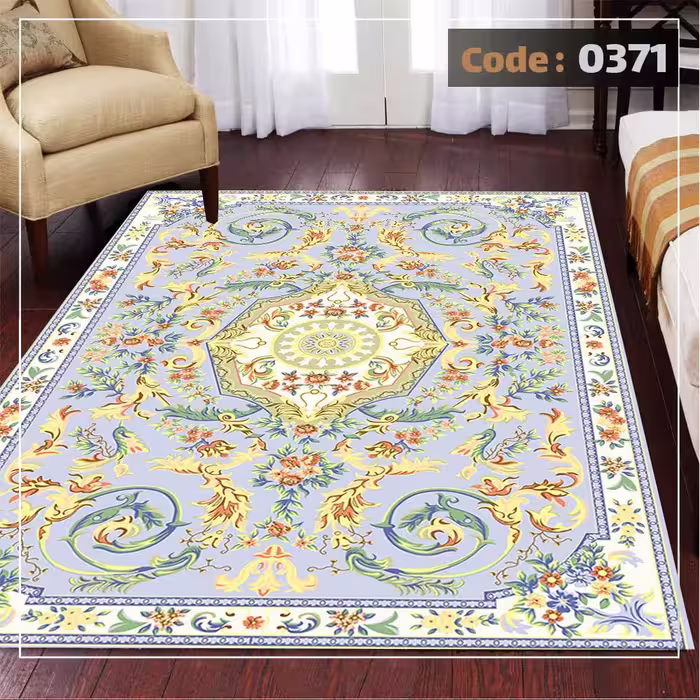 کاورفرش روفرشی دورکشدار گوشه لیفه ای لاکی ، آبی و متنوع کد 0371