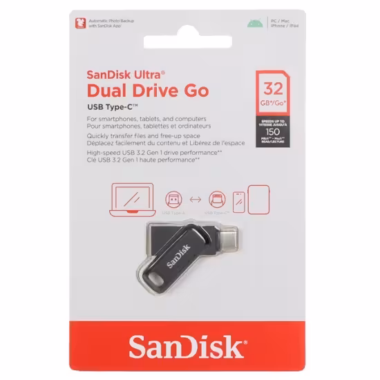 فلش مموری سن دیسک مدل Ultra Dual Drive Go USB Type-C USB3.2 ظرفیت 32 گیگابایت