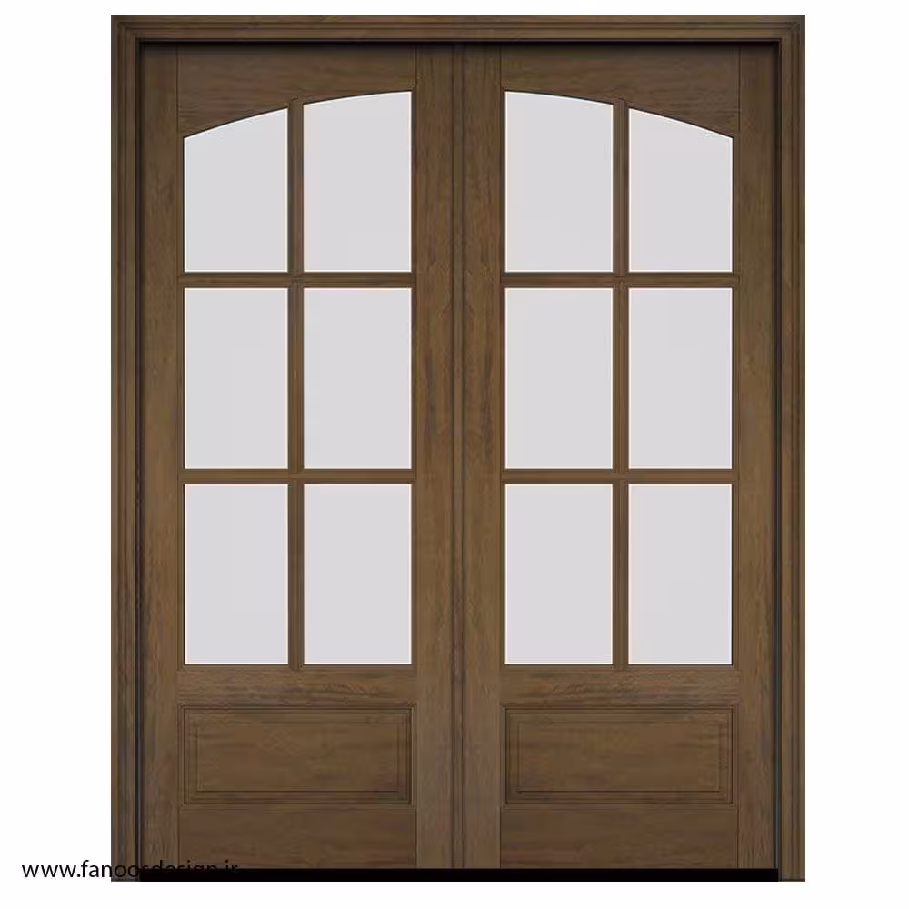 درب اتاق نشیمن دو لنگه چوبی شیشه خور کد 1201