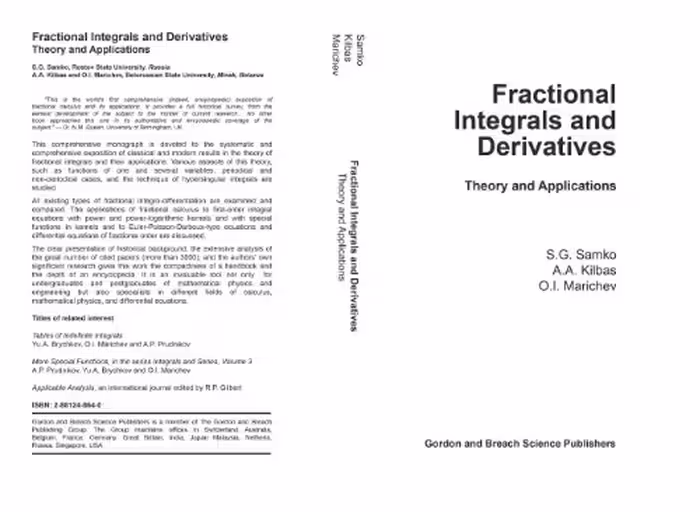 خرید و دانلود نسخه کامل کتاب Fractional Integrals and Derivatives: Theory and Applications