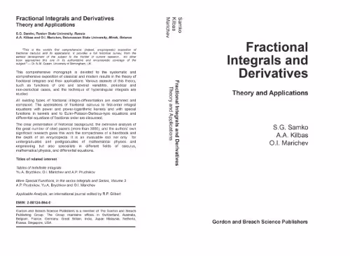 خرید و دانلود نسخه کامل کتاب Fractional Integrals and Derivatives: Theory and Applications
