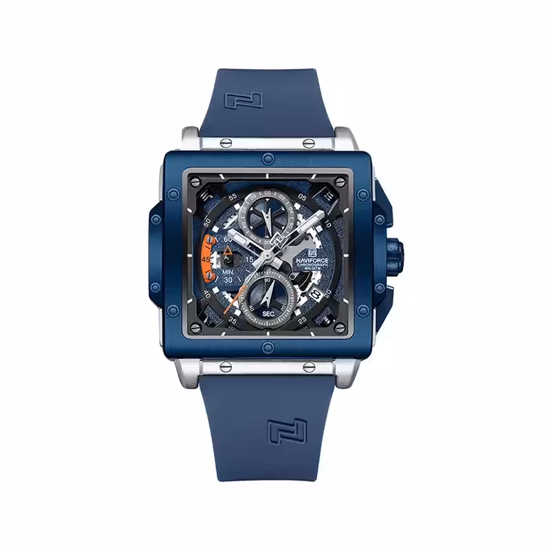ساعت مچی نیوی فورس مردانه قاب مربع آبی کرنوگراف NF 8064/2