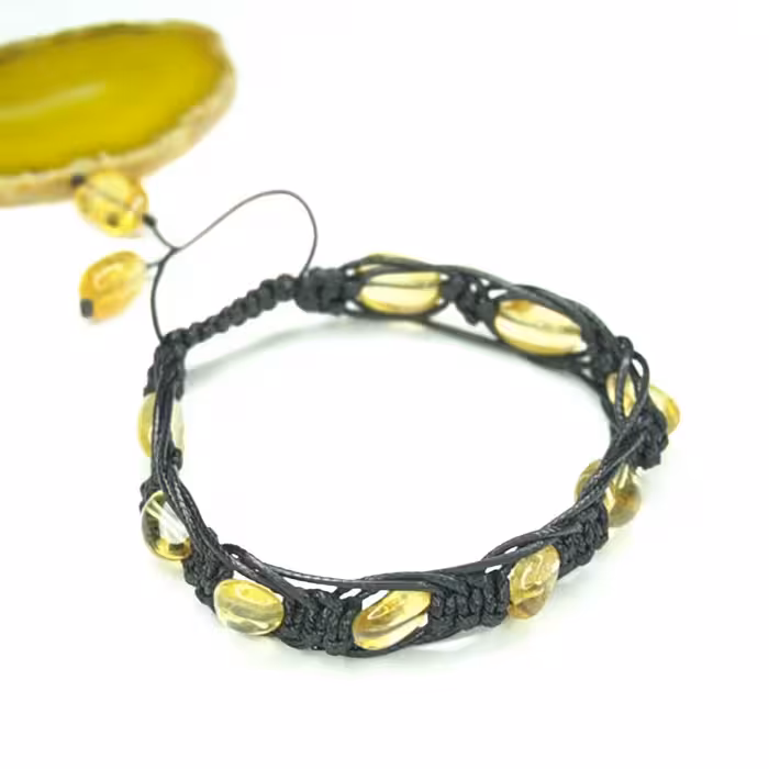 دستبند سیترین با بافت چرم کد310227