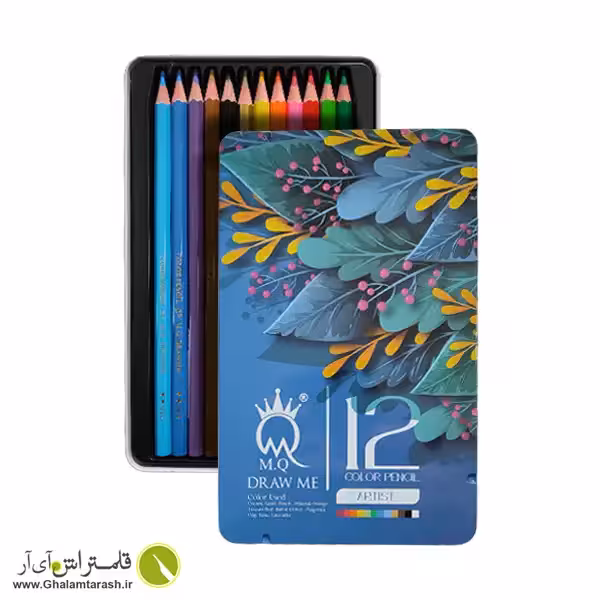 مداد رنگی 12 رنگ ام کیو جعبه فلزی
