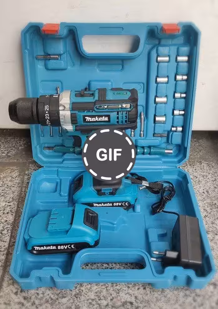 دریل شارژی چکشی 88 ولت ماکیتا دوباتری سه نظام فلزی