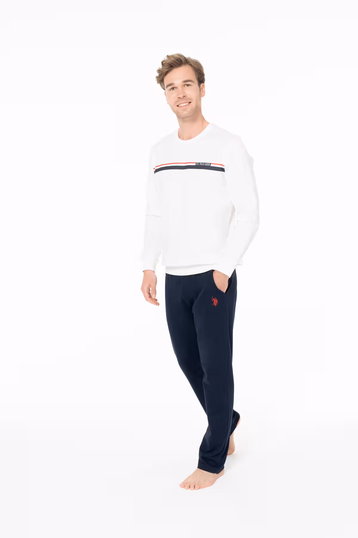 ست پیژامه مردانه لباس خواب آستین لاستیکی اندازه بزرگ 100 ٪ پنبه DRUMR18W92W5BWTL EKRU U.S. Polo Assn.