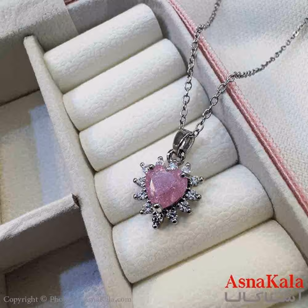 گردنبند دخترانه پینترستی استیل مدل قلب صورتی کد GNB161424W