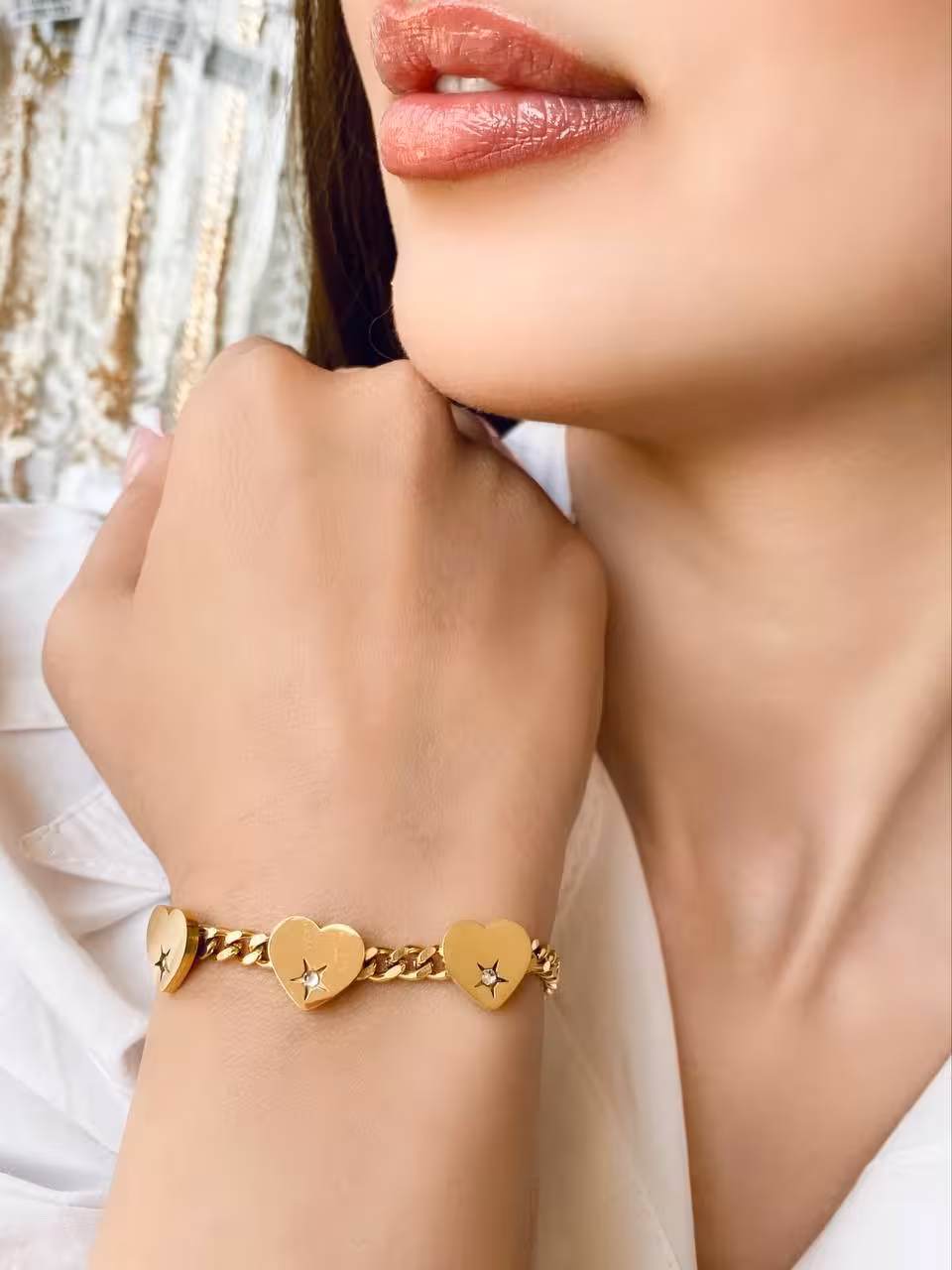 دستبند استیل کارتیه مدل قلب نگین دار