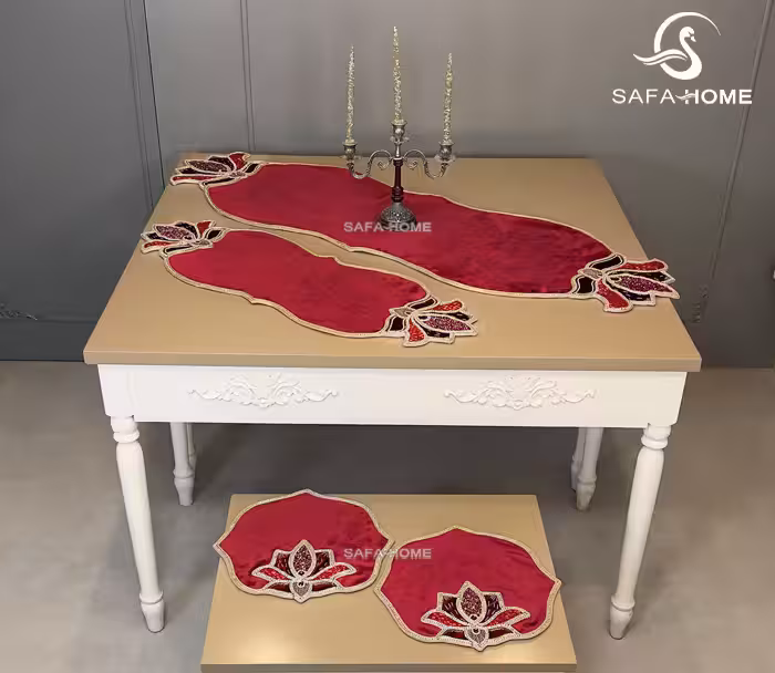 سرویس رومیزی مخمل 4 تکه افسون جواهر دوزی