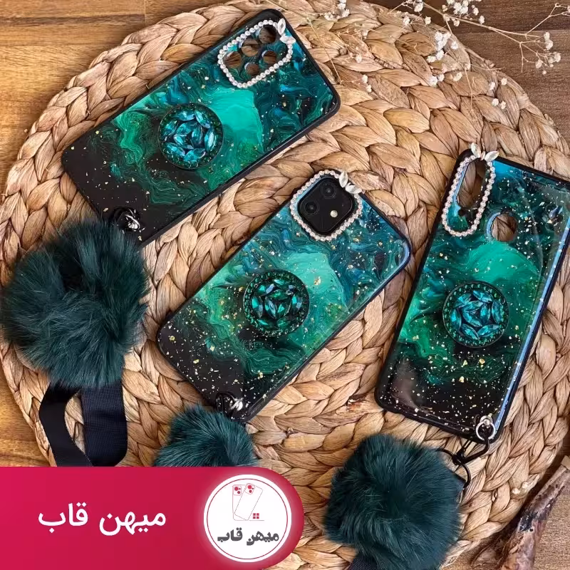 قاب موبایل آیفون ماربل پام پام یشمی نگین دار   پام پام   پاپ سوکت - کد (100565)