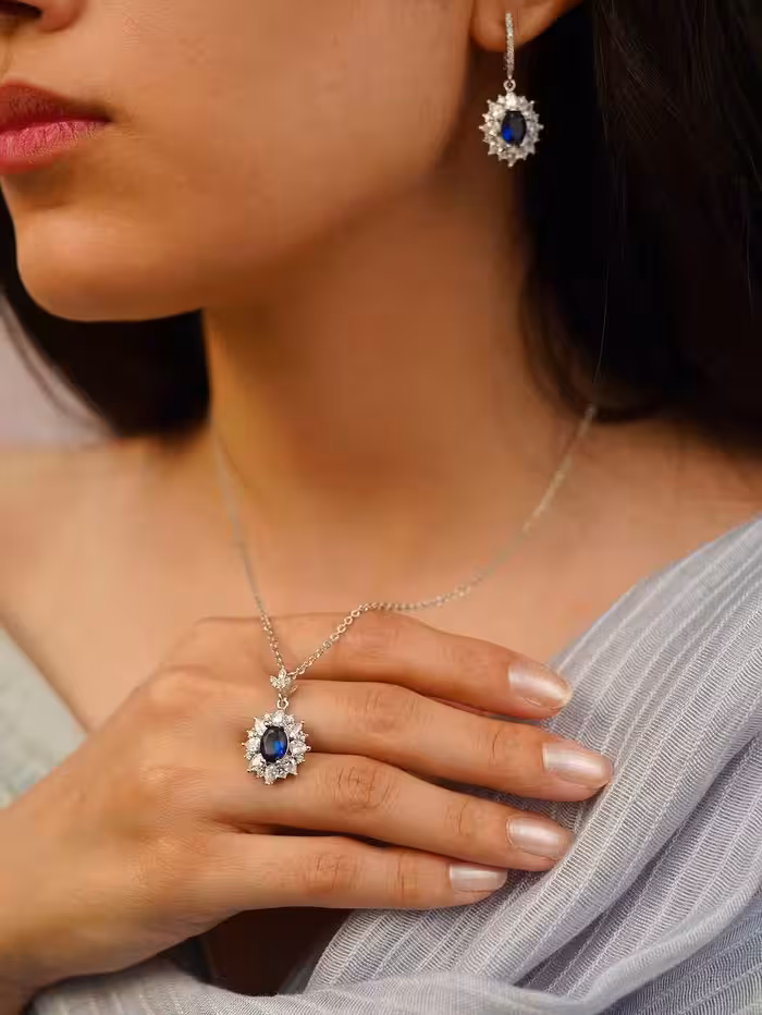 نیمست یاقوت کبود نقره جواهری کد 00311