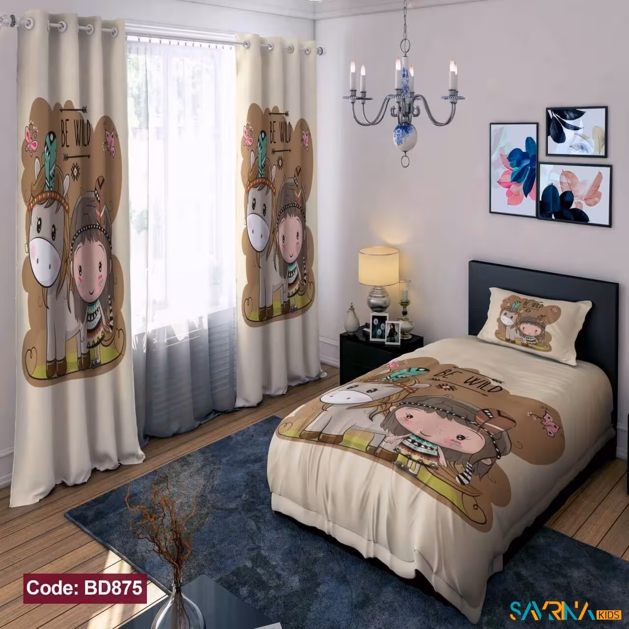 ست اتاق خواب دخترانه طرح وکتور دختر و اسب کد BD875-2