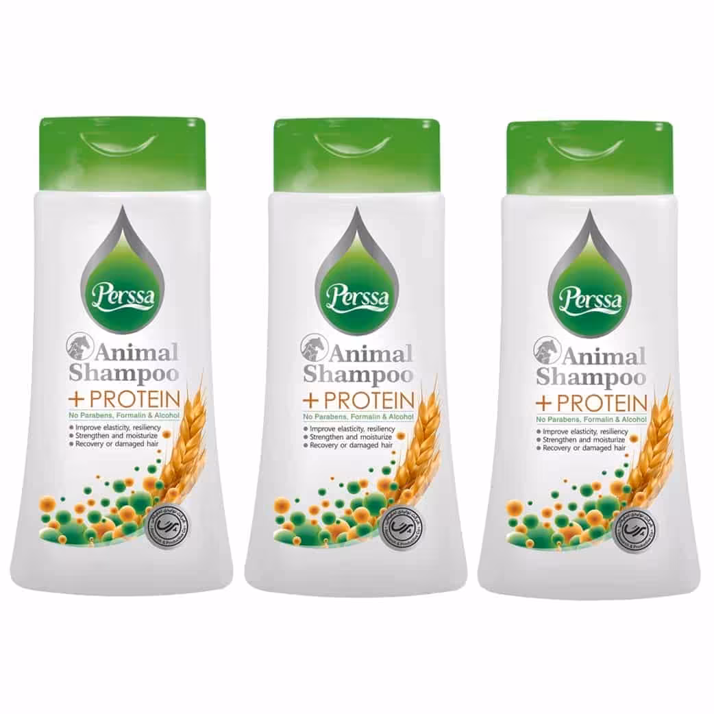 شامپو حیوانات پرسا Perssa مدل پروتئینه حجم 250 میلی‌لیتر پک سه عددی