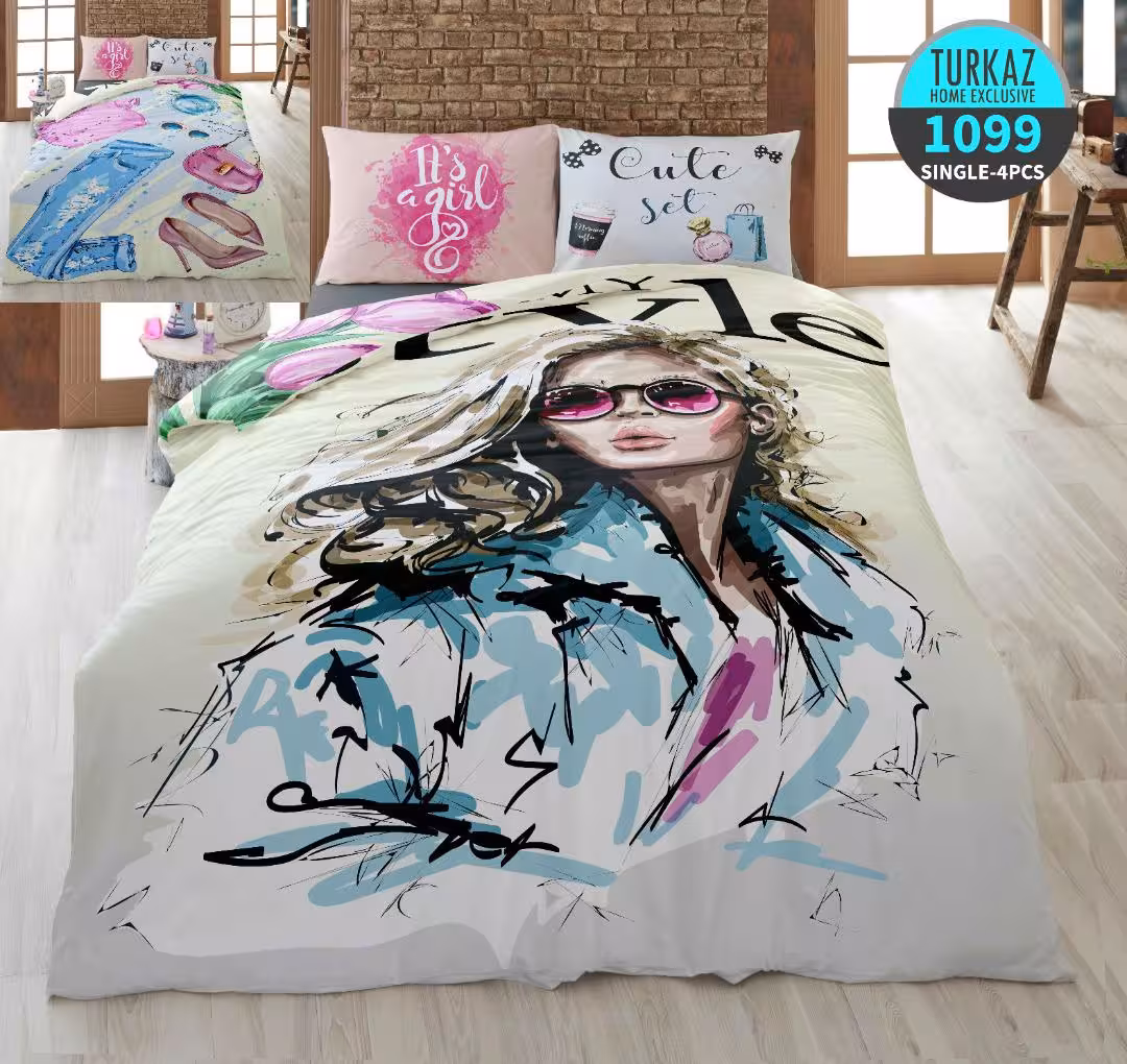 سرویس لحاف روتختی 1 نفره چاپی تنسل برند ترکاز(Turkaz) کد 1099