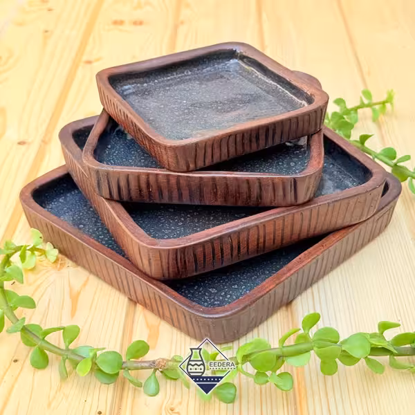 بشقاب مربع چهار عددی سدری طرح نیلوفر