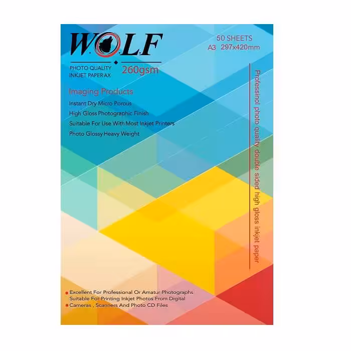کاغذ فتو گلاسه دورو 260 گرم ولف سایز A3