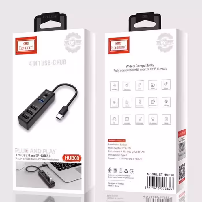 هاب 4 پورت Type-C ارلدام ET-HUB08