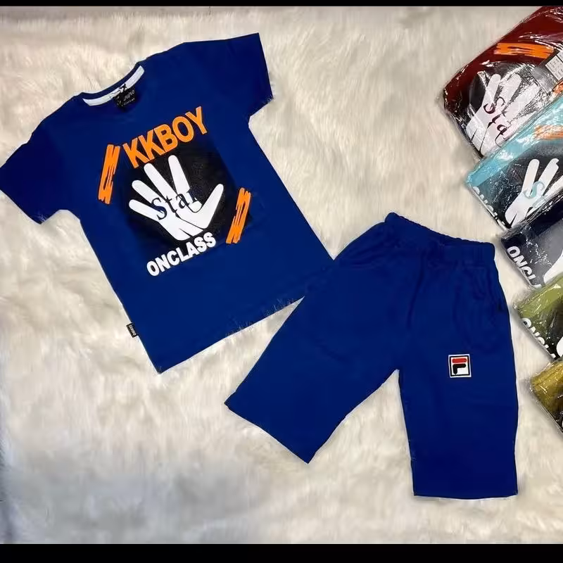 ست بلوز و شلوارک پسرانه تیشرت شلوار لباس بچگانه نخ پنبه ارزان حراج طرح دست سایز  50 و 55