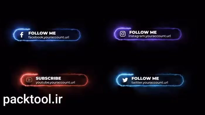 پروژه پریمیر زیرنویس نور نئونی شبکه اجتماعی Neon Social Media Lower Thirds - پک تول